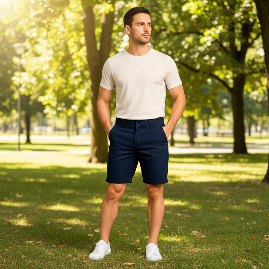 Men's navy blue denim Bermuda shorts