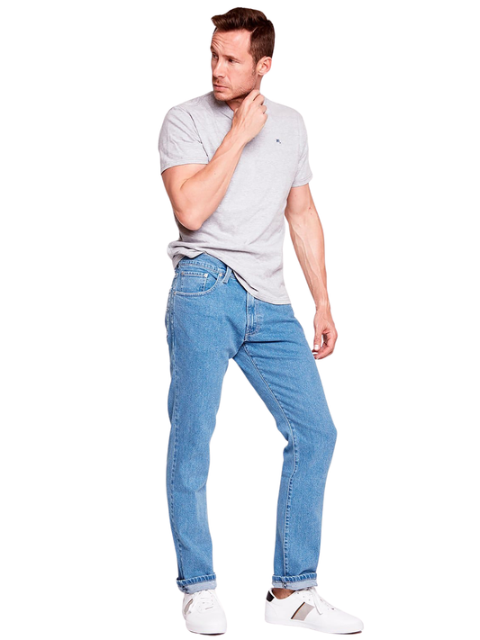 Jeans Slim Tiro Bajo Azul Claro Hombre