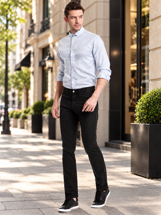 MEN'S SLIM BLACK TWILL TROUSERS 1322