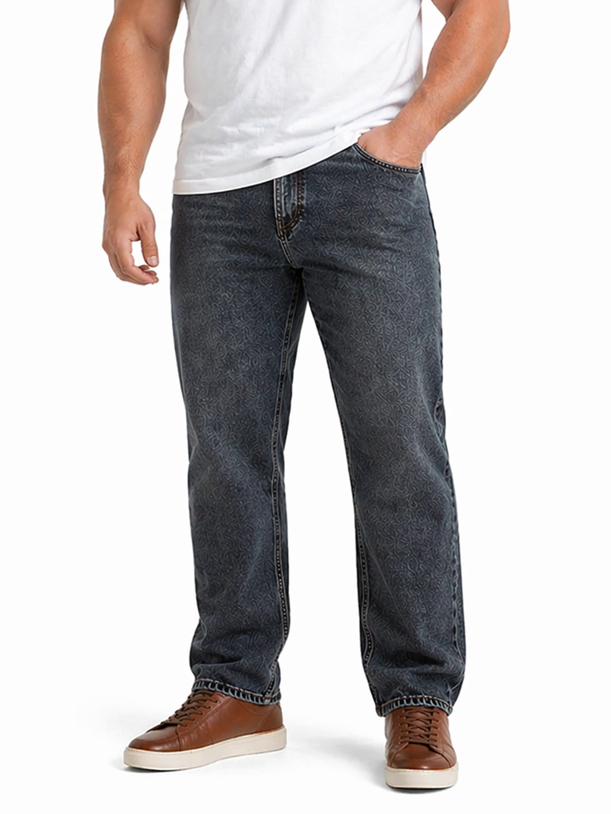Jeans Recto Hombre Talla Grande Tiro Alto Acid Wash Azul Medio Edward’s 2619