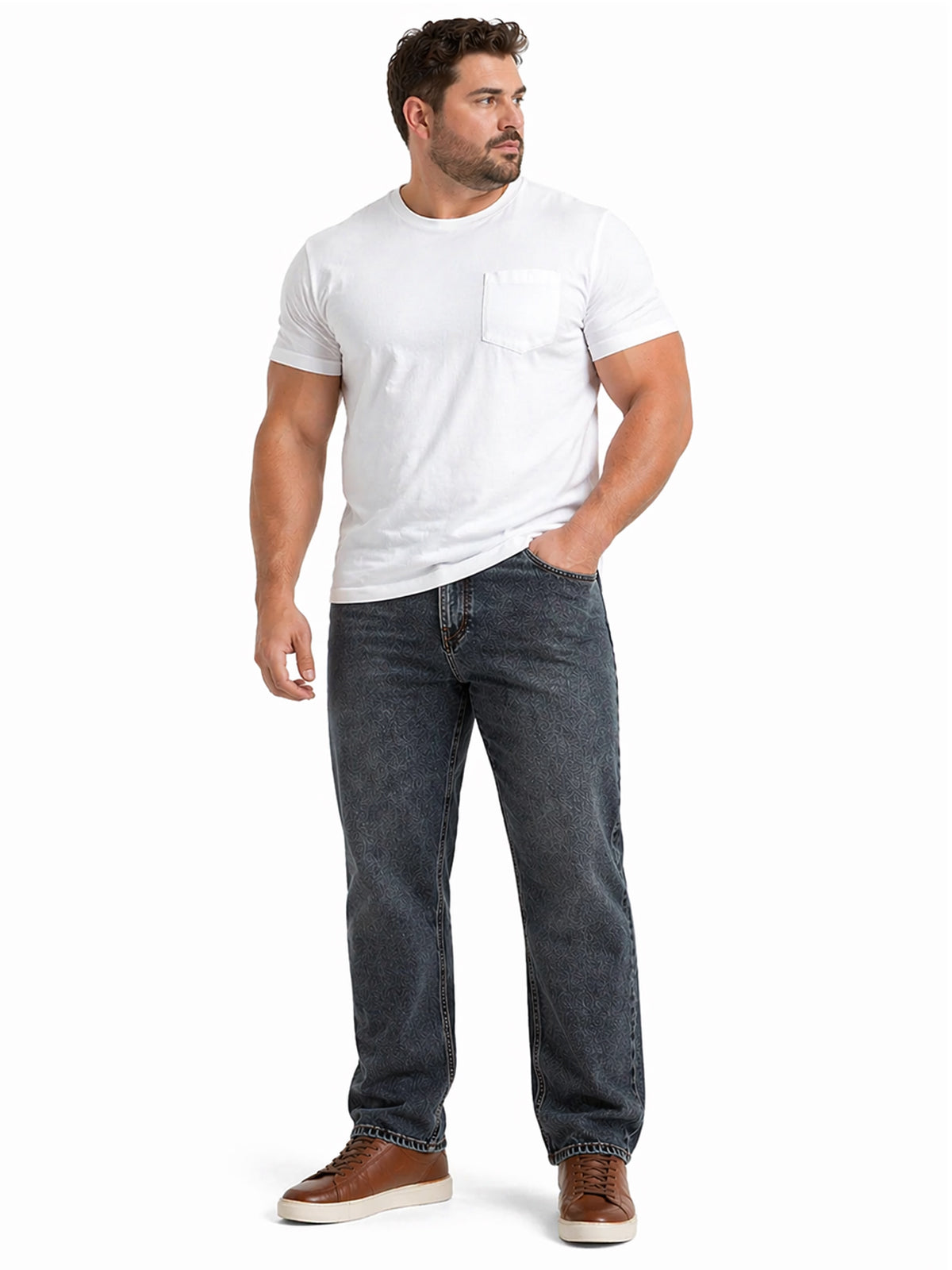 Jeans Recto Hombre Talla Grande Tiro Alto Acid Wash Azul Medio Edward’s 2619