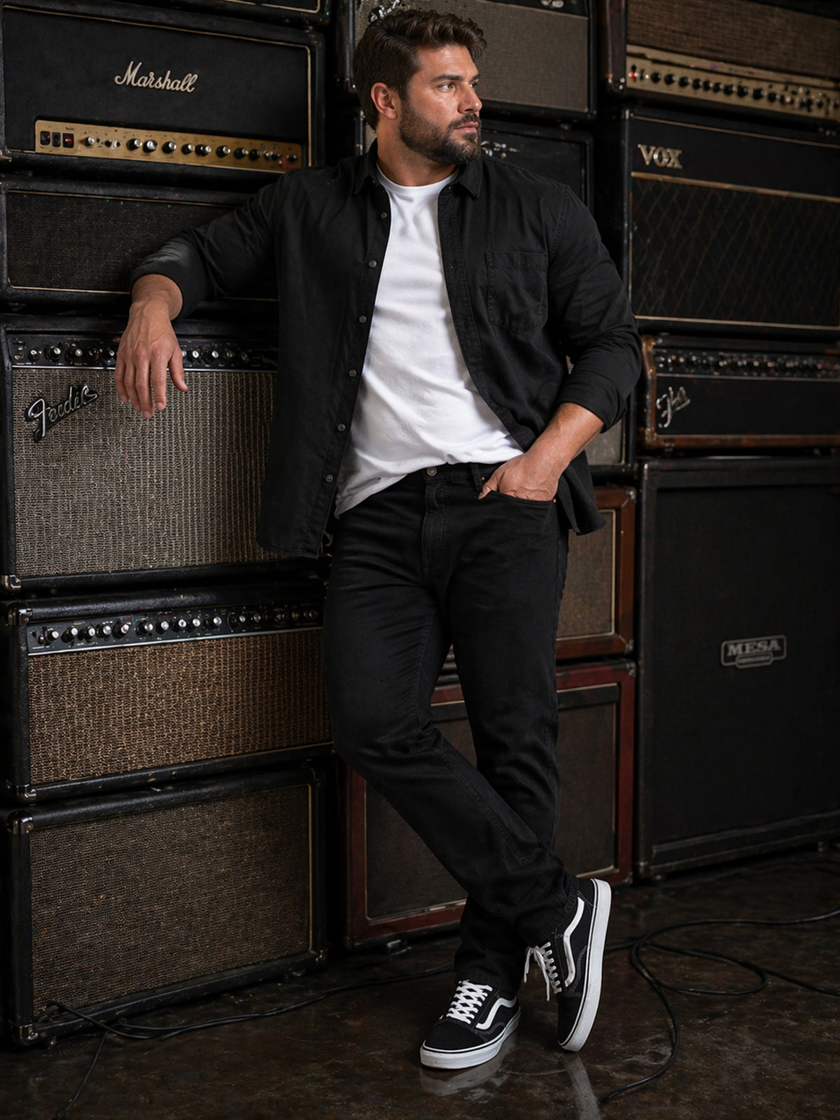 Jeans Recto Hombre Talla Grande Tiro Alto Negro Edward’s 2622