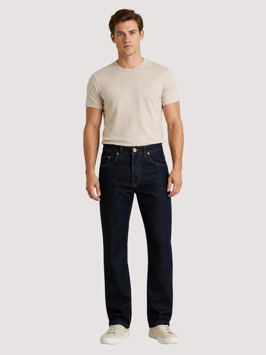 Vista completa frontal de pantalón de mezclilla recto strech para hombre Edward's Urban azul oscuro