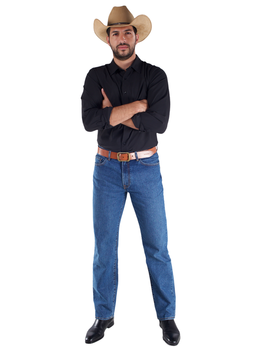 Jeans Recto Hombre Tiro Alto Demin Azul Medio Edward's 2720