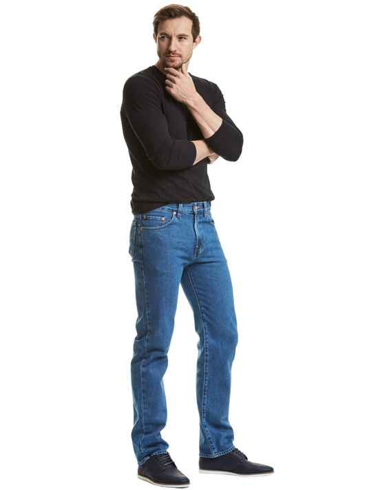 Jeans Recto Tiro Alto Hombre Azul Acero