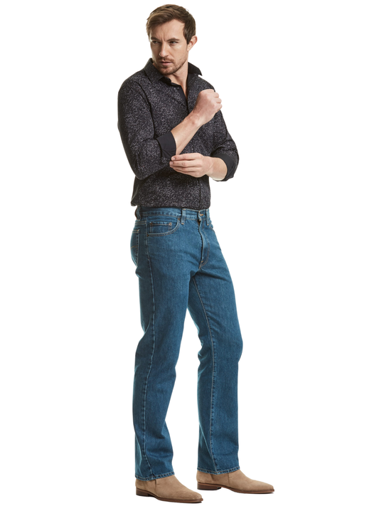 Jeans Recto Tiro Alto Hombre Azul Petróleo