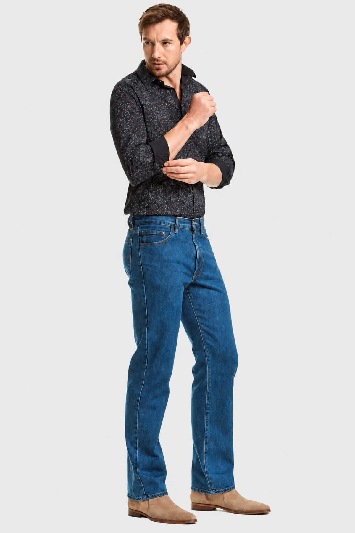 Jeans Straight Azul Petróleo Hombre