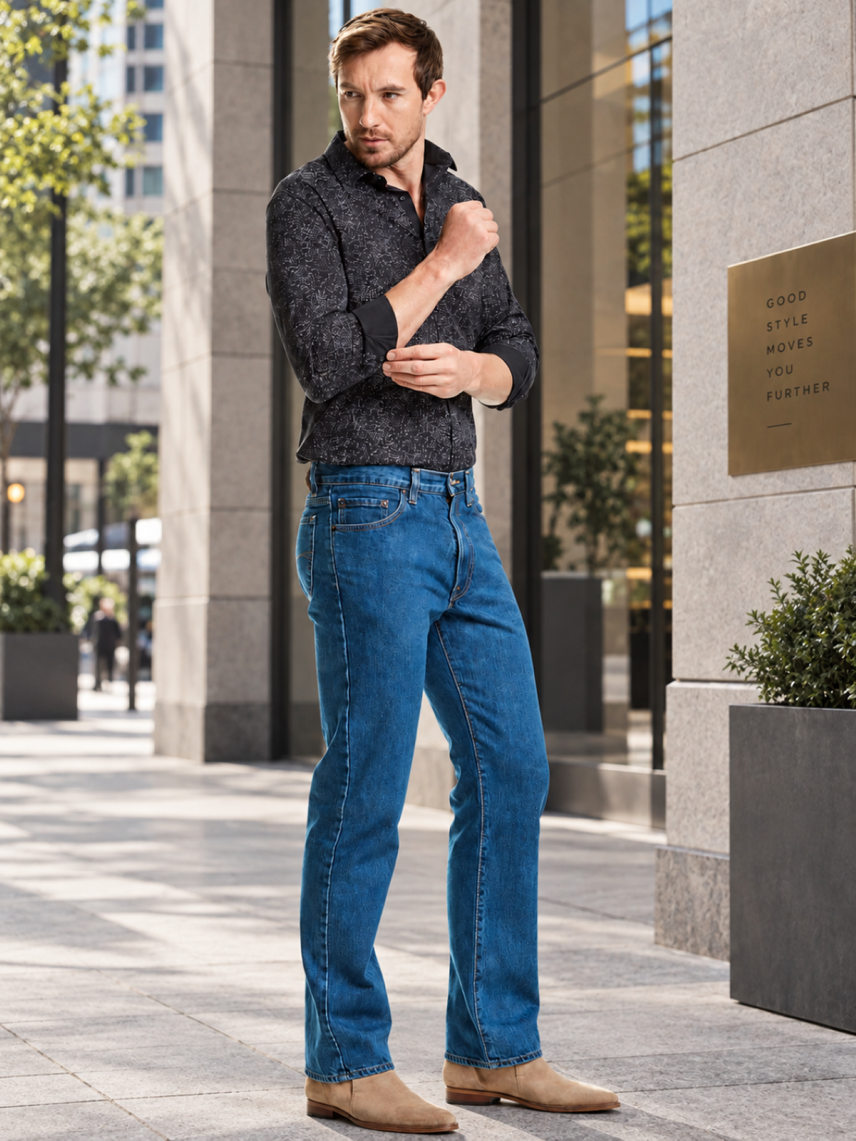 Jeans Straight Azul Petróleo Hombre