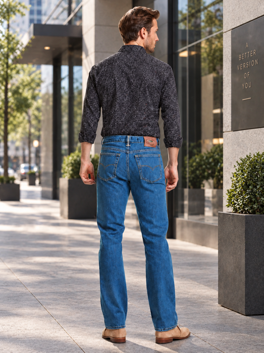 Jeans Straight Azul Petróleo Hombre