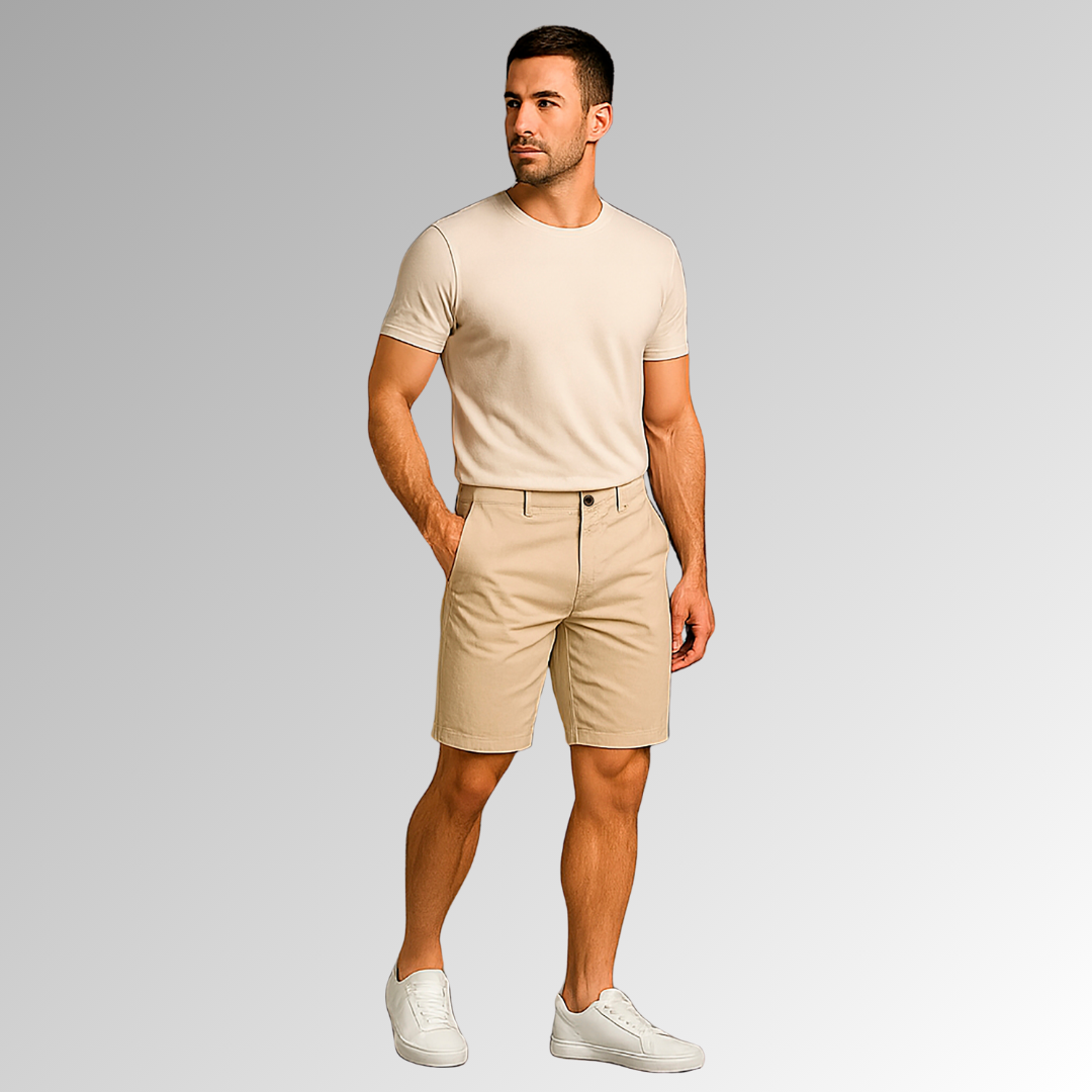 Bermuda de mezclilla color arena para hombre