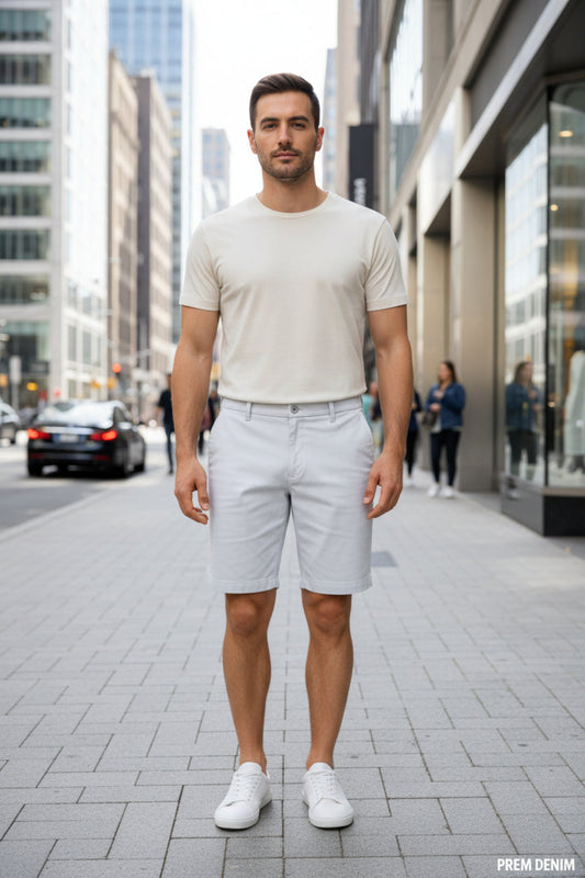 Men's white denim Bermuda shorts
