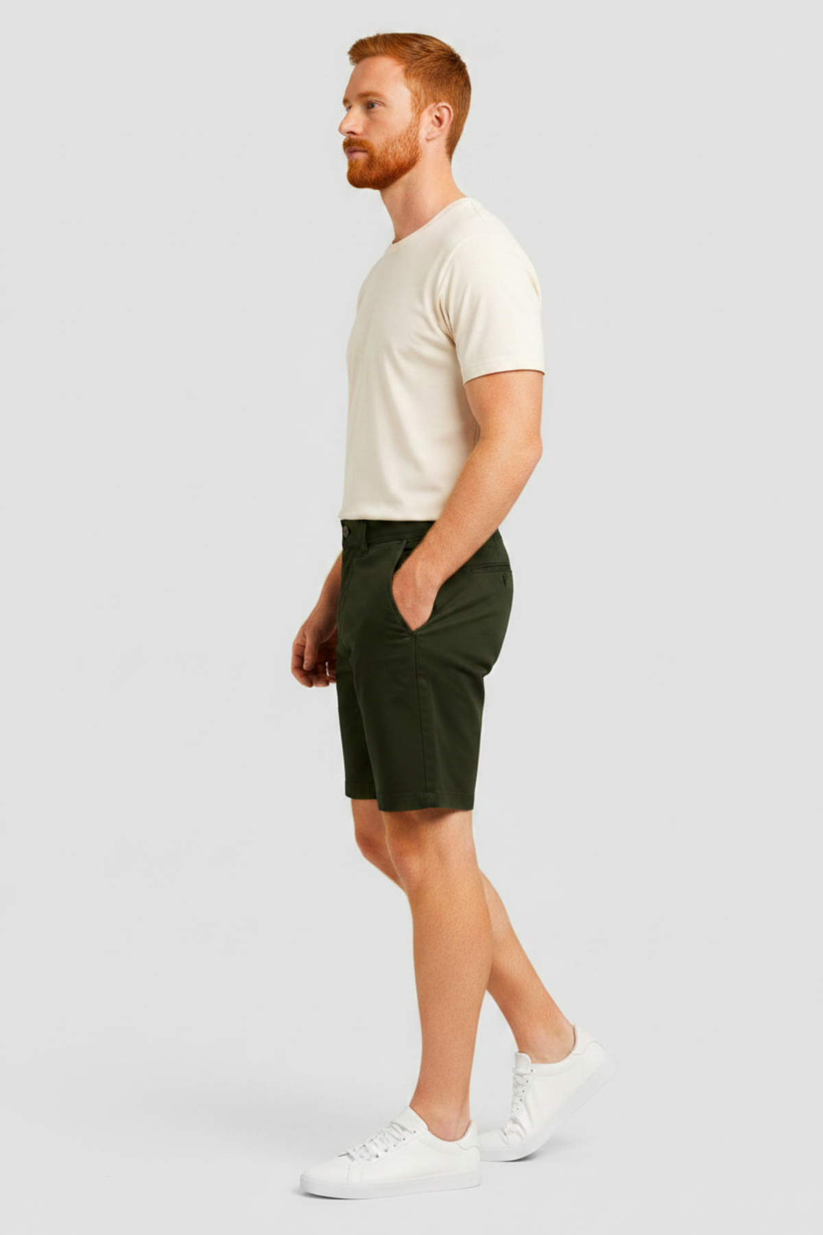 Men's olive green denim Bermuda shorts