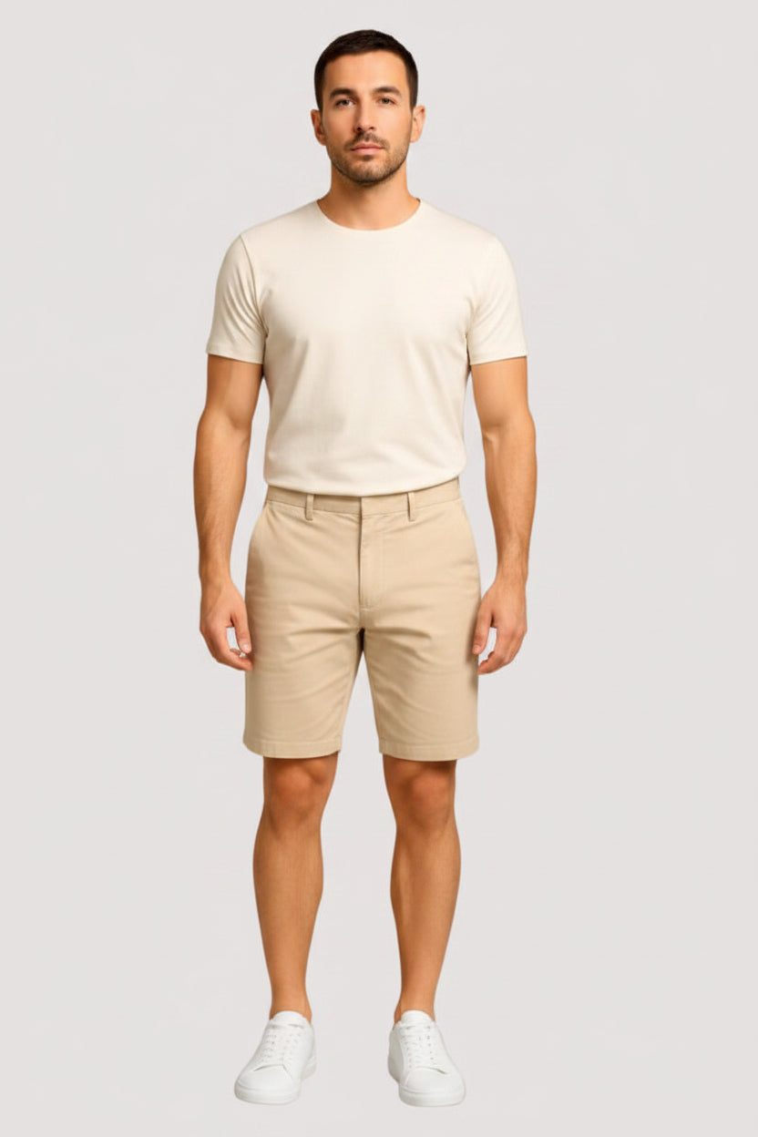 Men's sand-colored denim Bermuda shorts