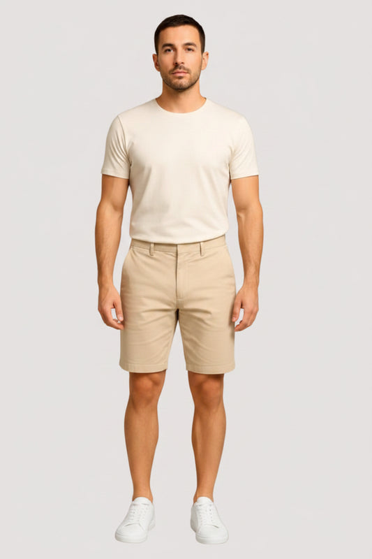 Men's sand-colored denim Bermuda shorts