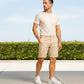 Men's sand-colored denim Bermuda shorts