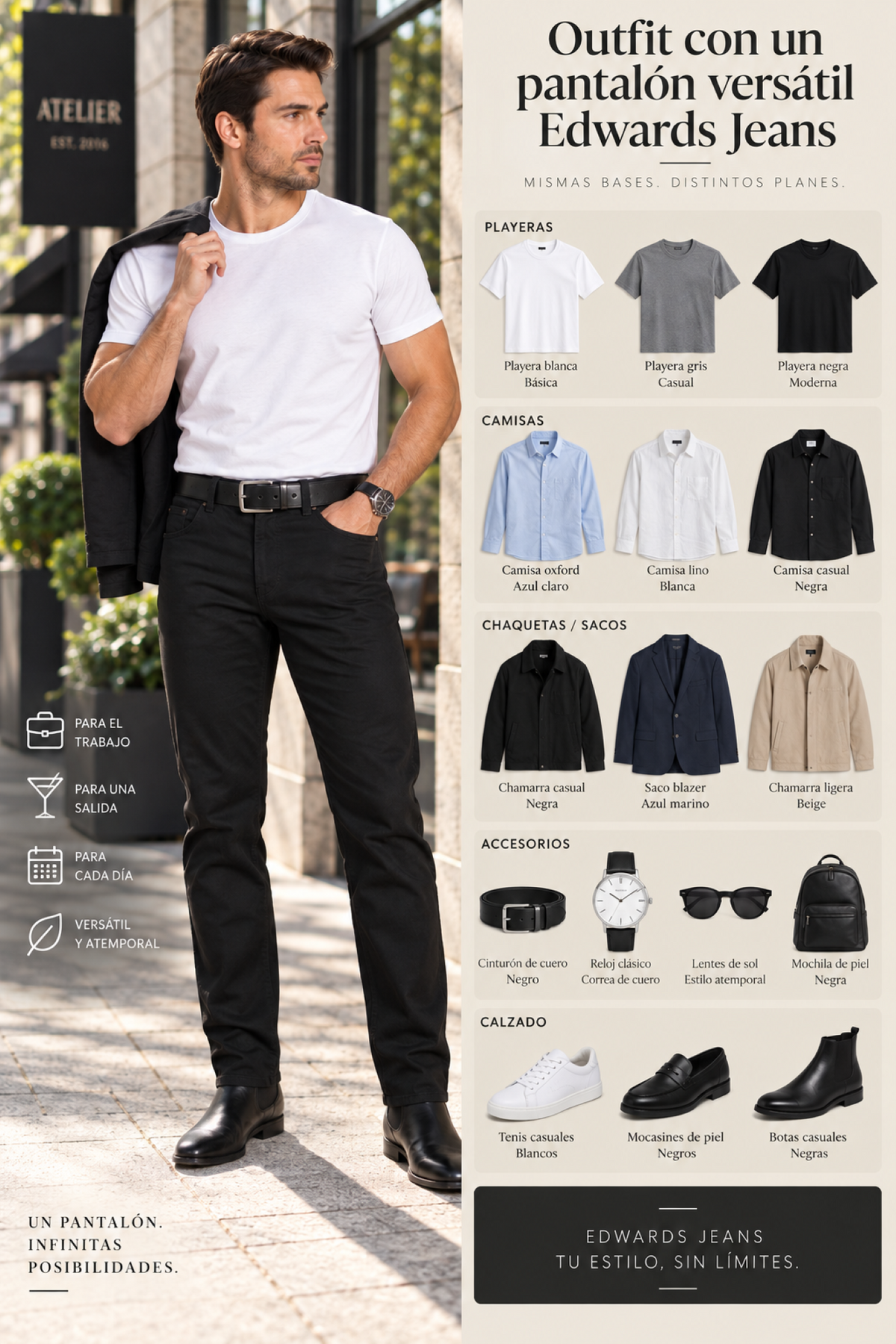 Pantalón Gabardina Fit Clásico Negro Hombre