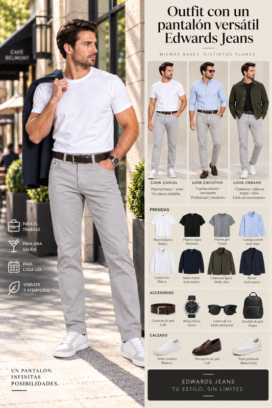 Pantalón Gabardina Fit Clásico Perla Hombre