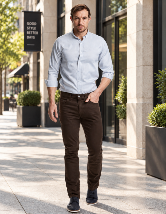 Pantalón Gabardina Slim Café Hombre
