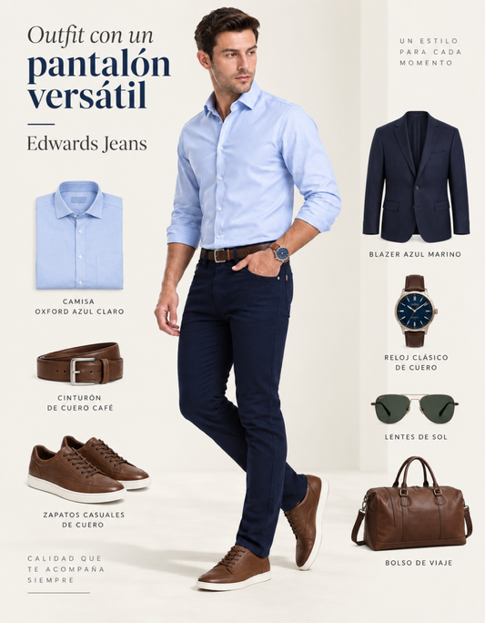 Pantalón Gabardina Slim Azul Hombre