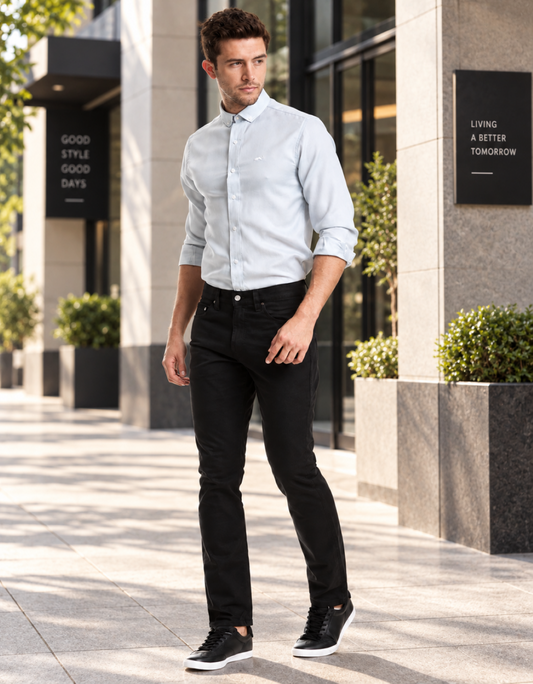 Pantalón Gabardina Slim Negro Hombre