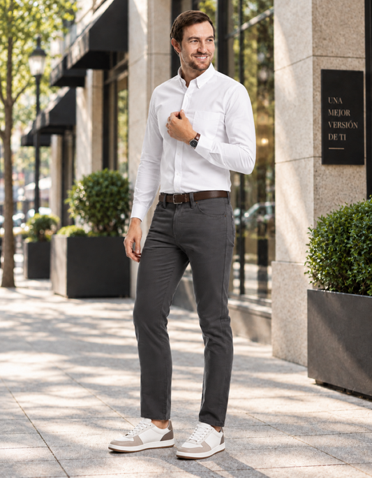 Pantalón Gabardina Slim Oxford Hombre