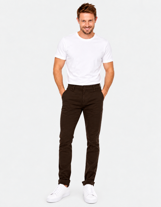 Pantalón Gabardina Skinny Café Estilo Chino Hombre