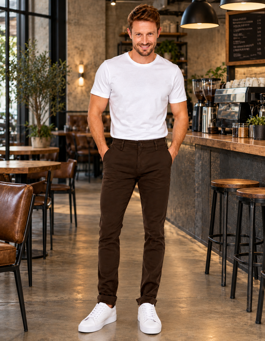 Pantalón Gabardina Skinny Café Estilo Chino Hombre