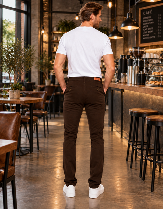Pantalón Gabardina Skinny Café Estilo Chino Hombre
