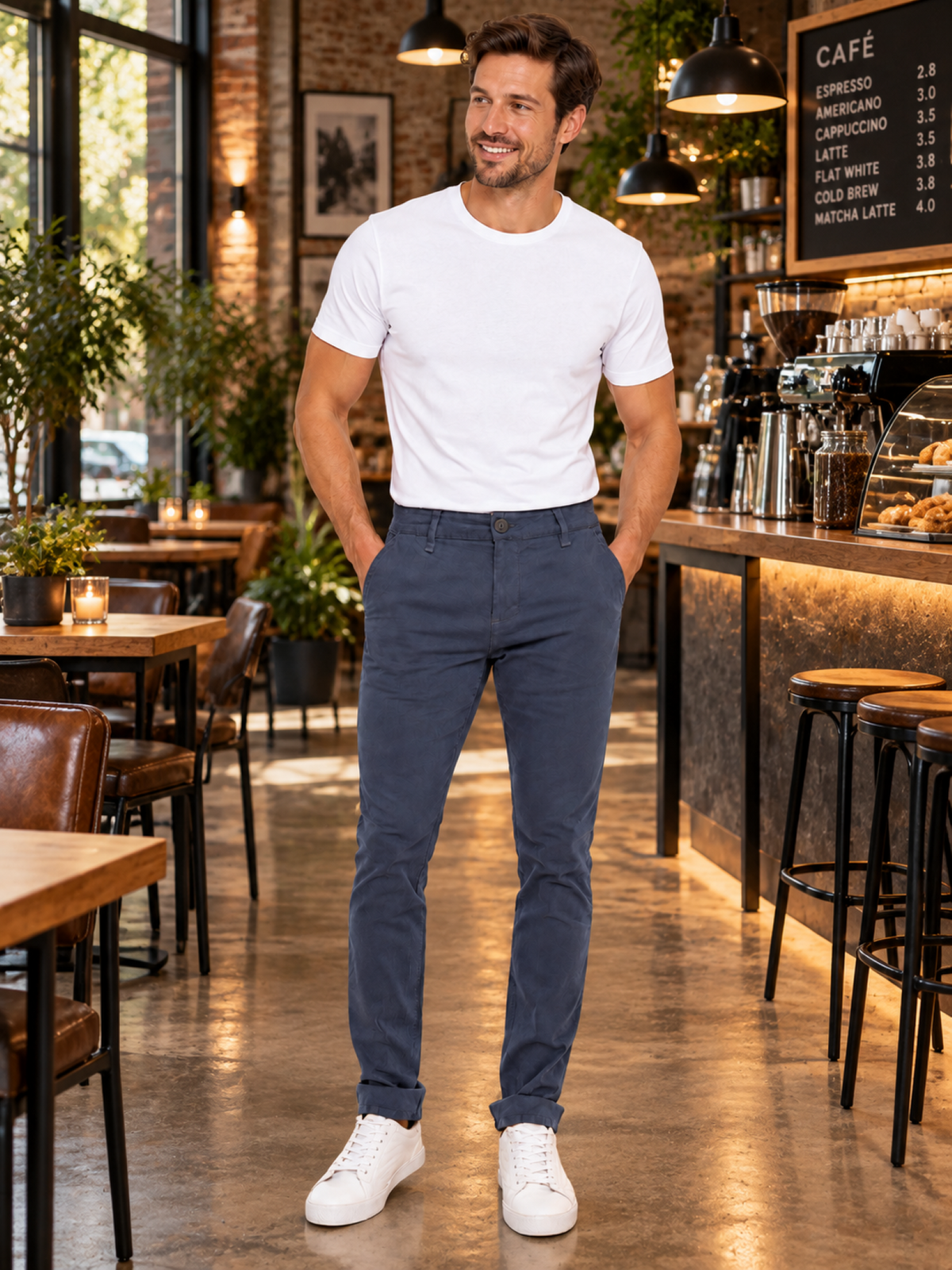 Pantalón Gabardina Skinny Estilo Chino Hombre