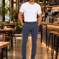 Pantalón Gabardina Skinny Estilo Chino Azul Hombre
