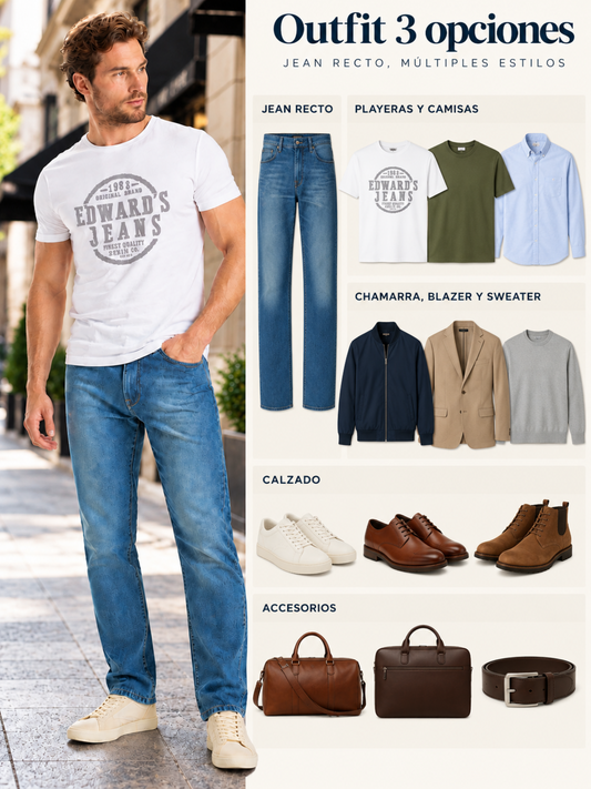 Jeans Recto Azul Petróleo Hombre