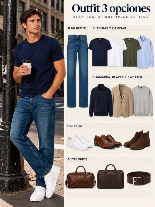 Pantalón Mezclilla Recto Azul Hombre
