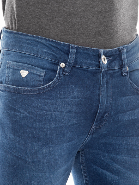 Jeans Hombre Skinny Efecto Bigotes Delanteros Azul Medio