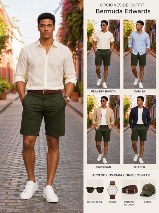 Men's olive green denim Bermuda shorts