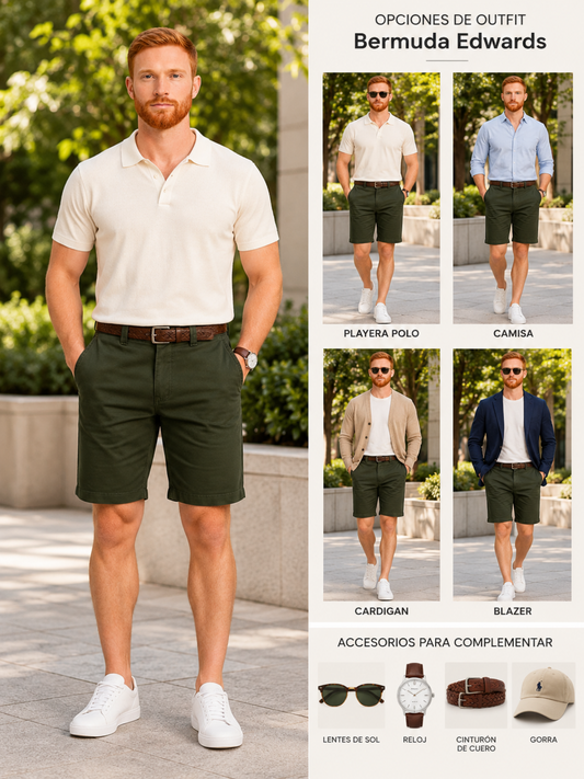 Bermudas Mezclilla Olivo Hombre Edwards