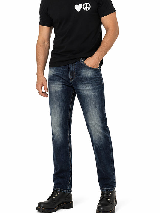Jeans Hombre Recto Deslavado Bigotes Azul Oscuro Edward's Orange