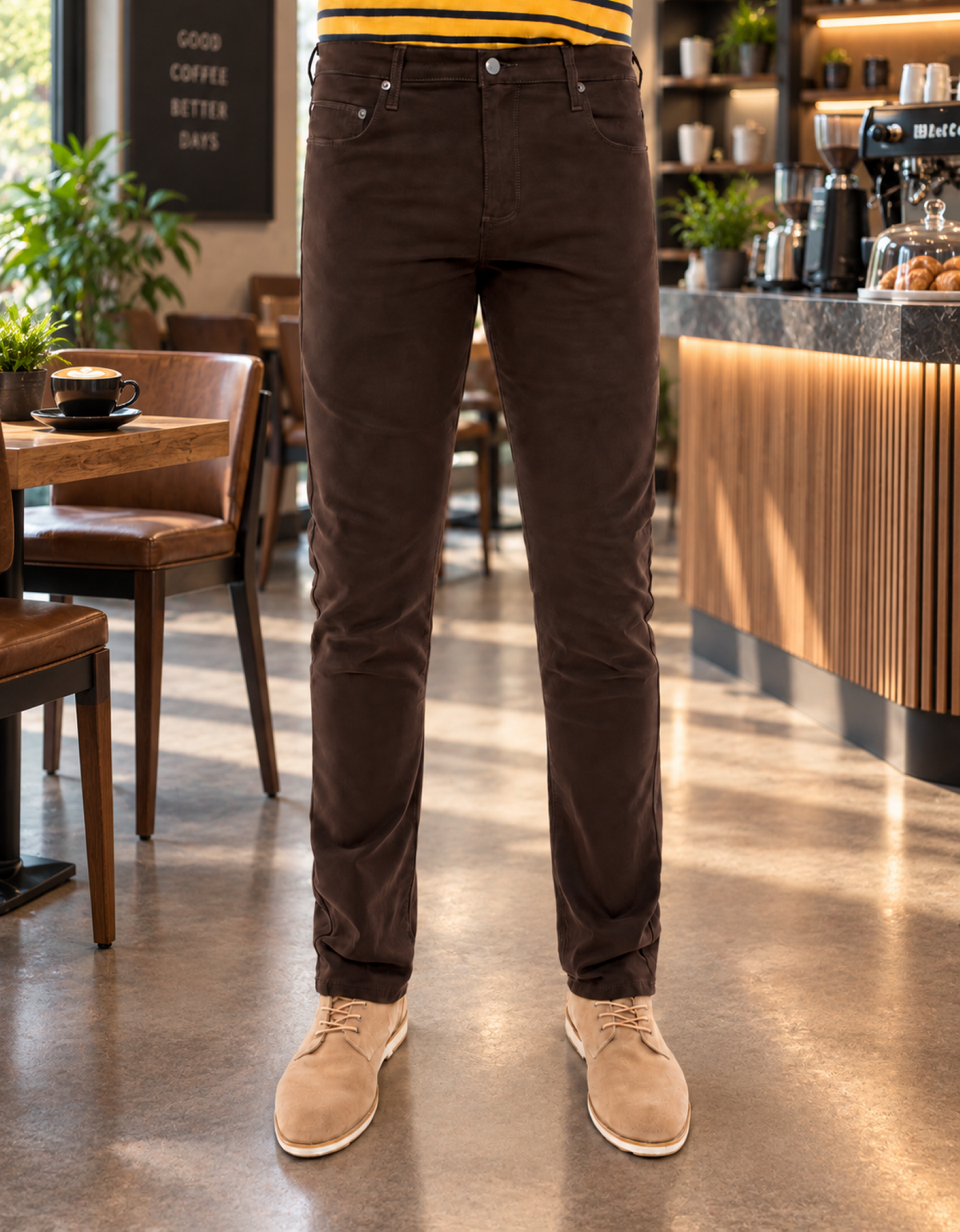 Pantalón Gabardina Skinny Café Hombre